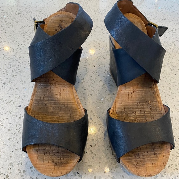 Lucky Brand Leather Wedge Heels sz6.5 - Picture 2 of 5